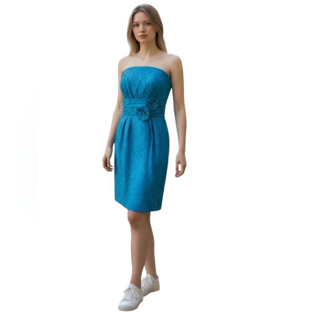NWT David's Bridal Strapless Malibu Blue Lace Dress. Size 10.